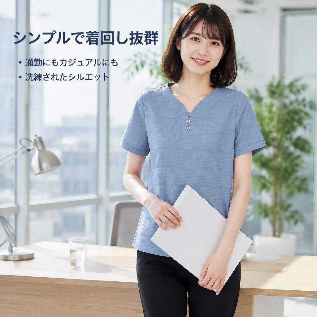 エレガントで細見えするリネンコットンゆったり半袖トップス