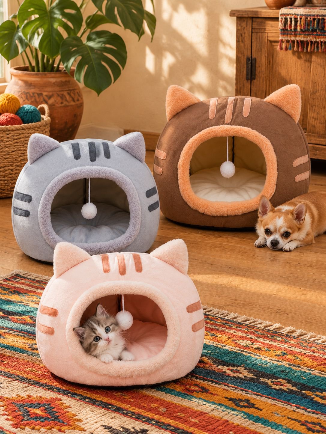 Casa para gatos semi-cerrada, ideal para invierno y cálida