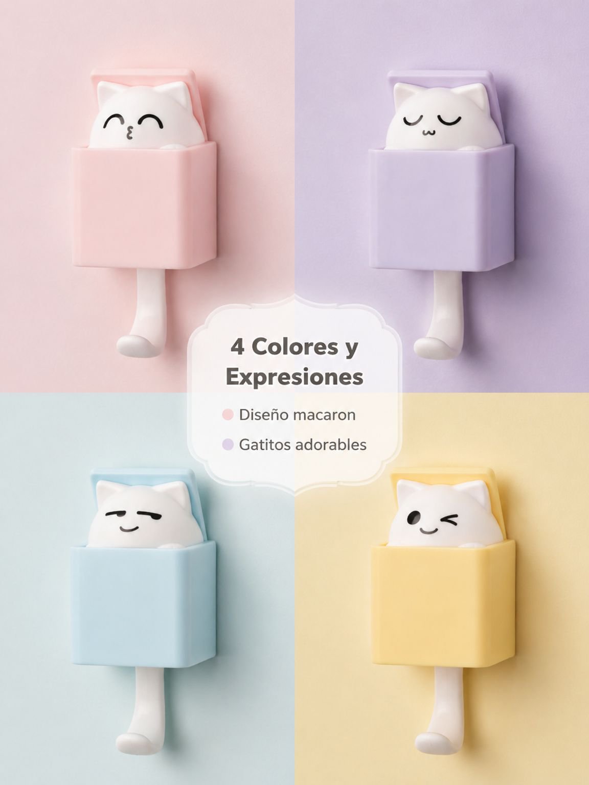 Juego de 4 ganchos retráctiles con diseño de gato