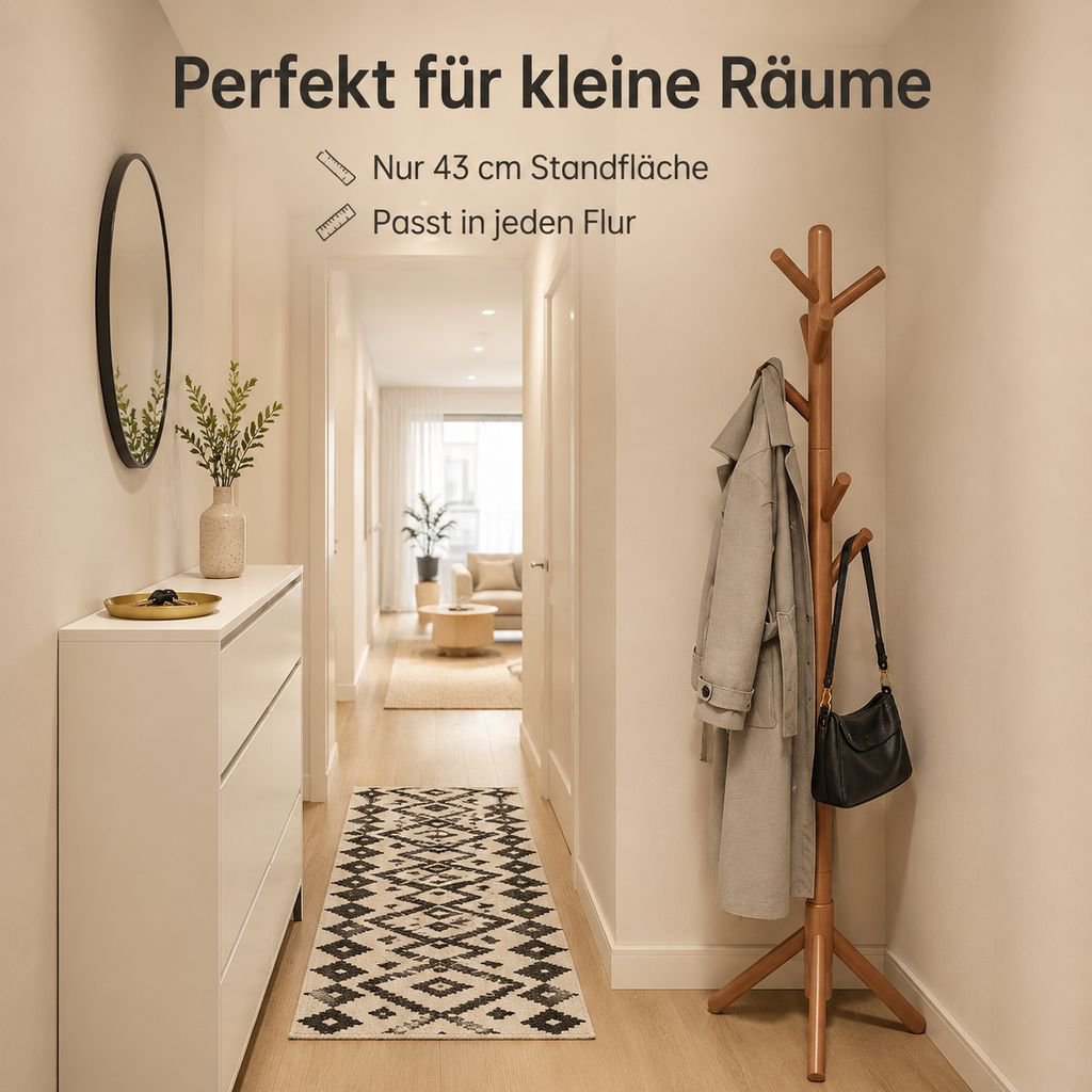 Freistehende Garderobe und Hutablage aus Massivholz