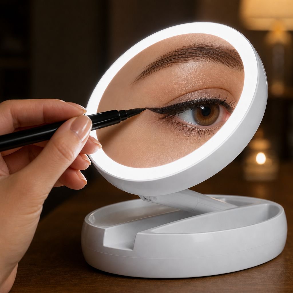 Foldable LED Makeup Mirror Portable Double-Sided Magnifying Rechargeable Lighted Mirror