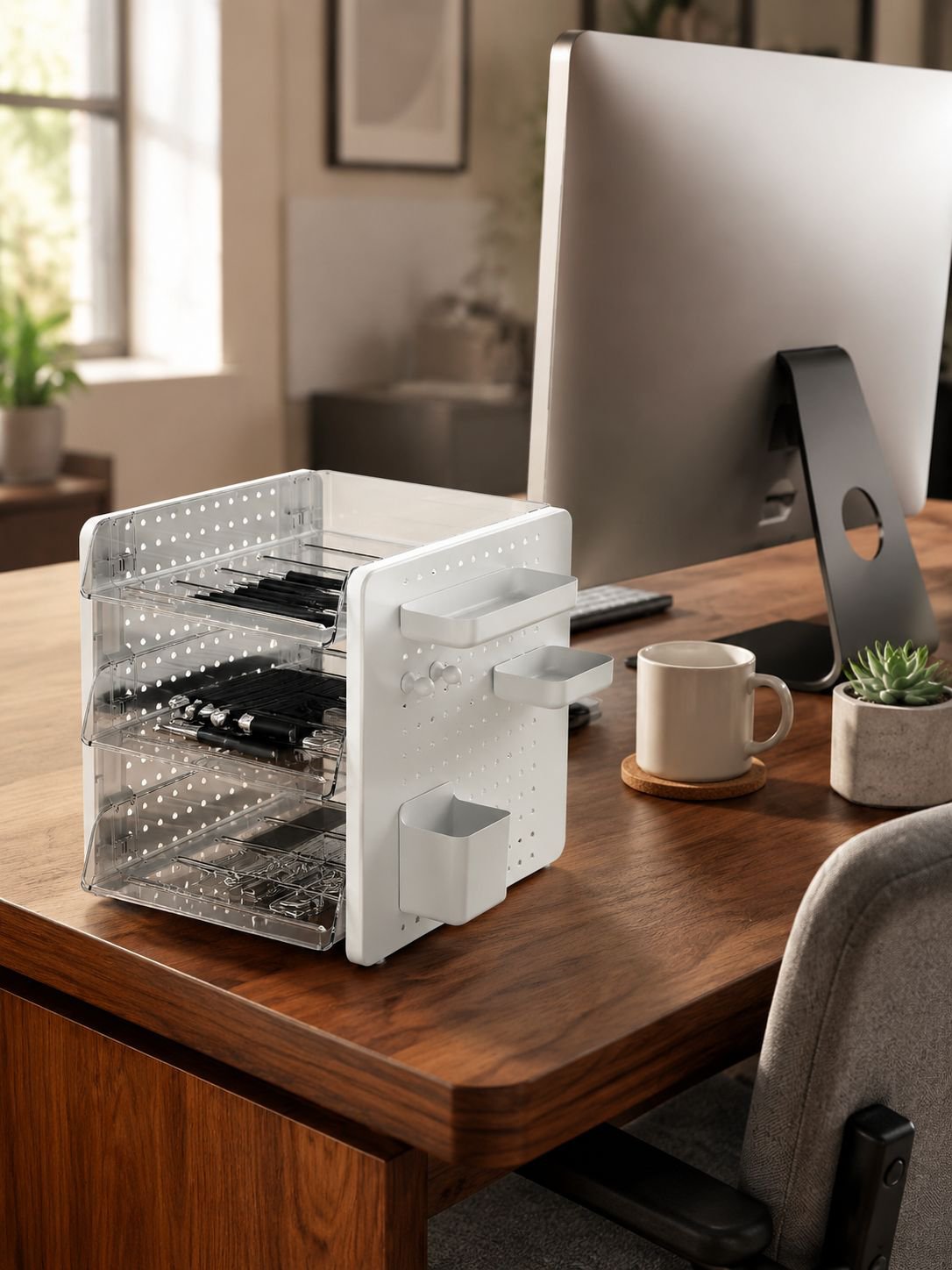 Caja de almacenamiento con tablero perforado para escritorio y papelería