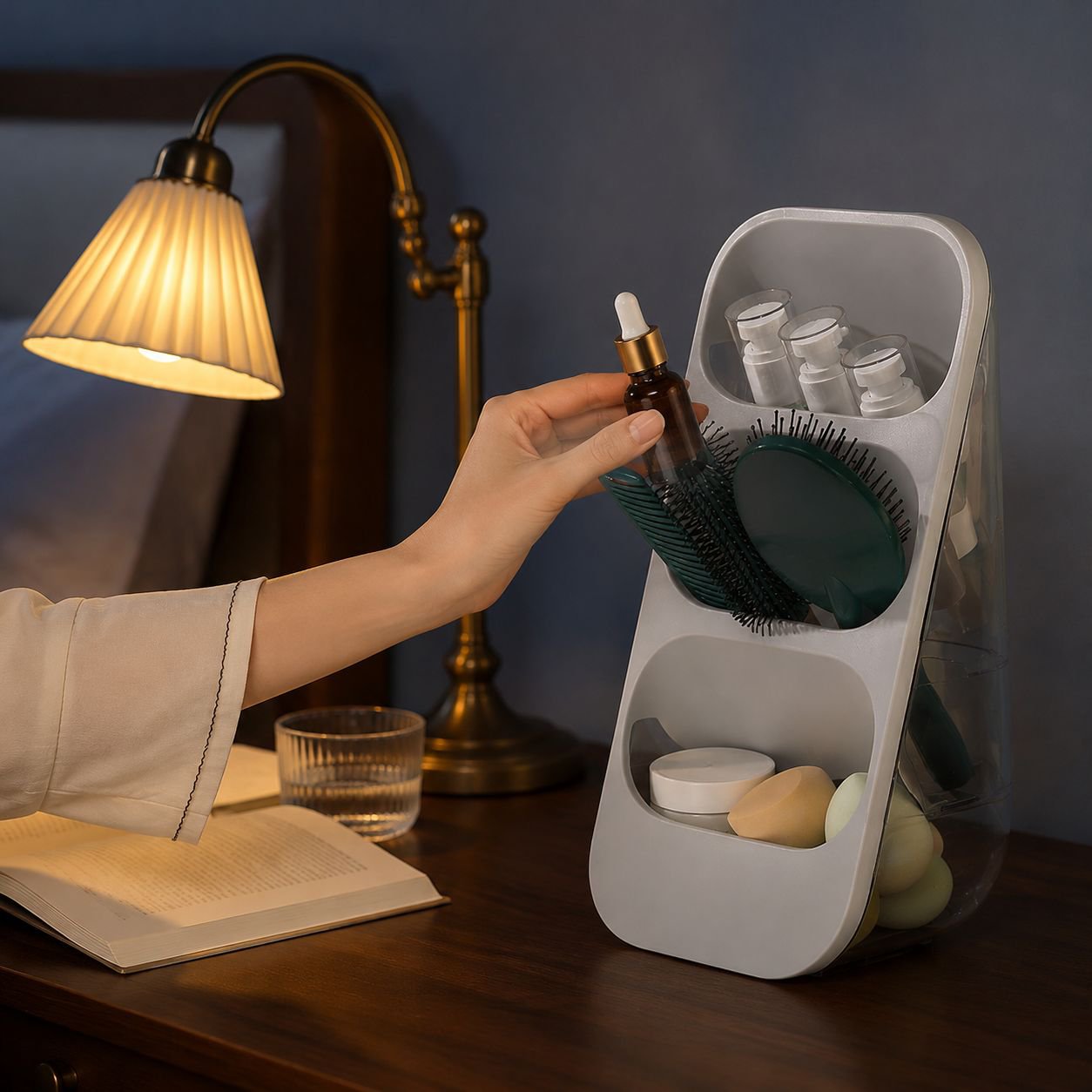 Luxury desktop organizer with three-layer compartments