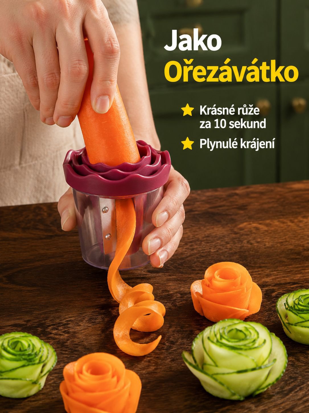 Kráječ zeleniny a ovoce ve tvaru růže