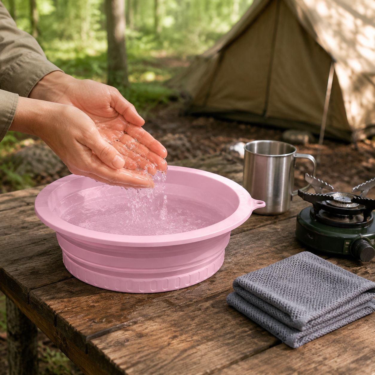 Space-saving silicone basin perfect for camping trips