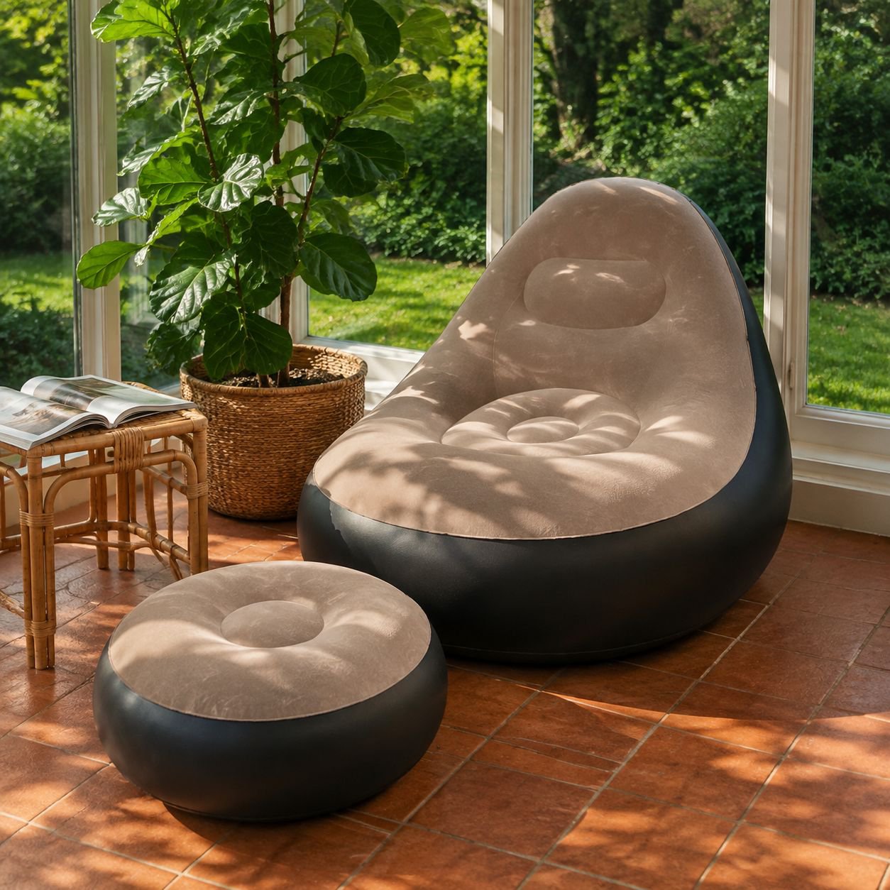 Inflatable sofa chair set up at the beach
