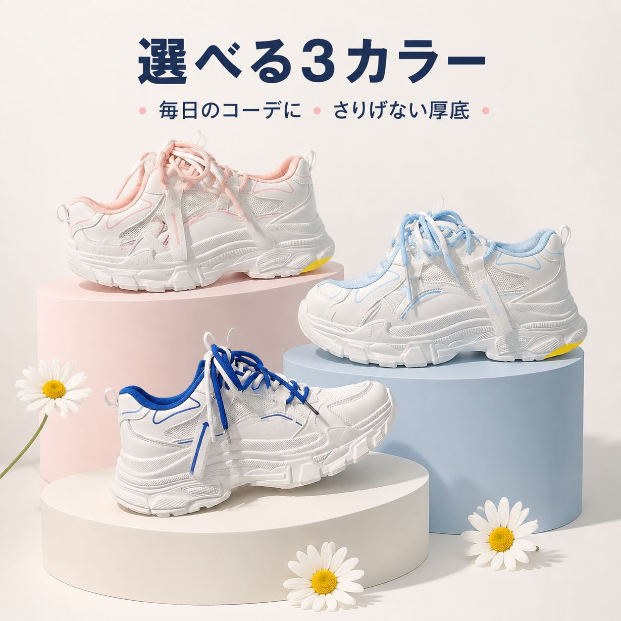 レディース 厚底 ソフトレザー スポーツ ホワイト ダッドスニーカー