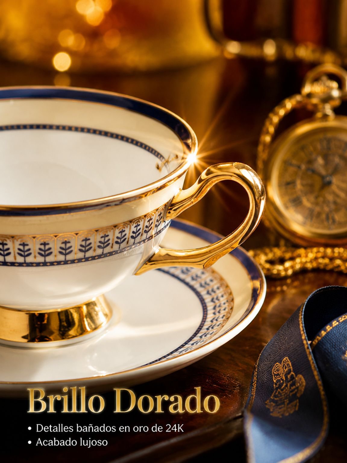Taza de té de porcelana inglesa con borde dorado