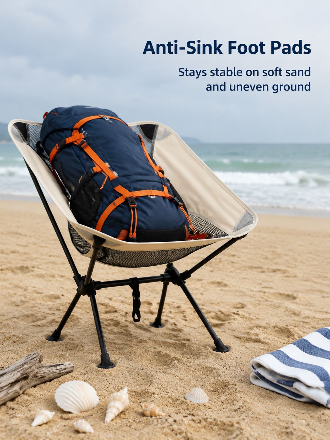 Space-saving portable chair for beach trips