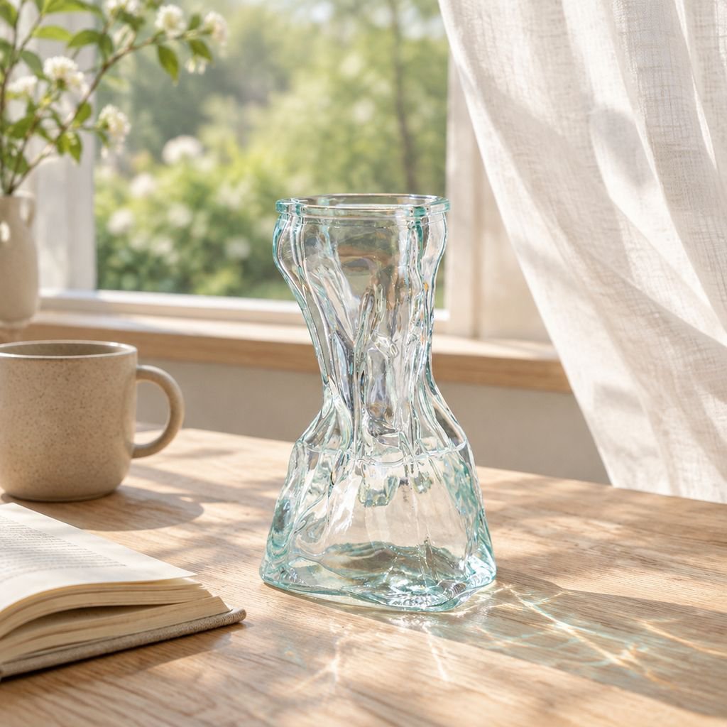 Creative Crystal Glass Vase Coin Bag Shape Flower Planter Indoor Decoration
