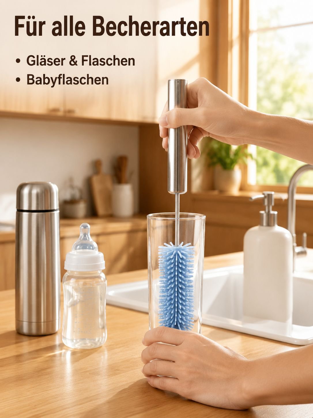 Edelstahl-Druck-Rotations-Flaschenbürste