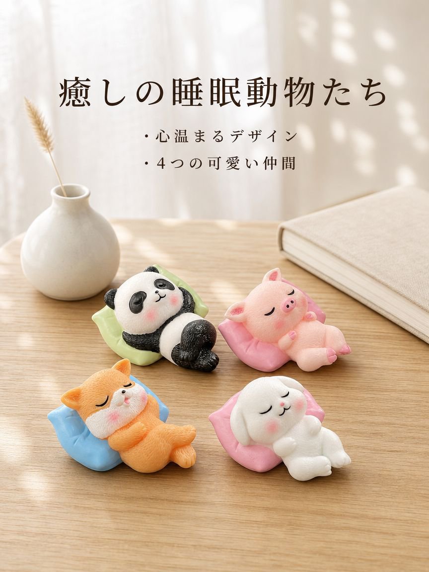 眠っている動物をモチーフにした、可愛らしくて癒される車の装飾品。車の内装、センターコンソール、またはデスクに飾るのに最適です。