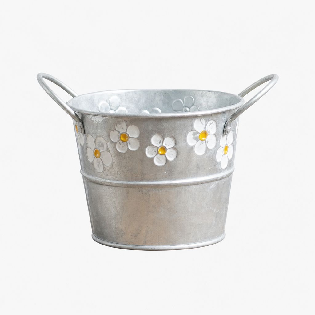 Vintage Tin Milk Bucket Flower Pot Home Decor Planter
