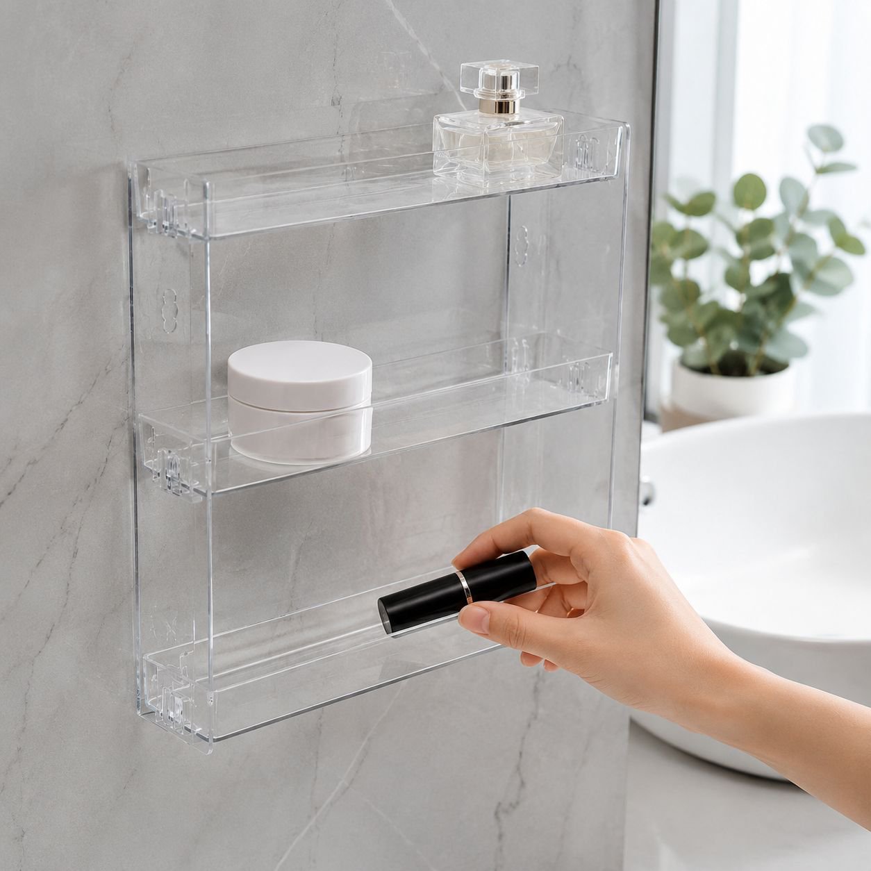 Modern transparent shelf for bathroom storage