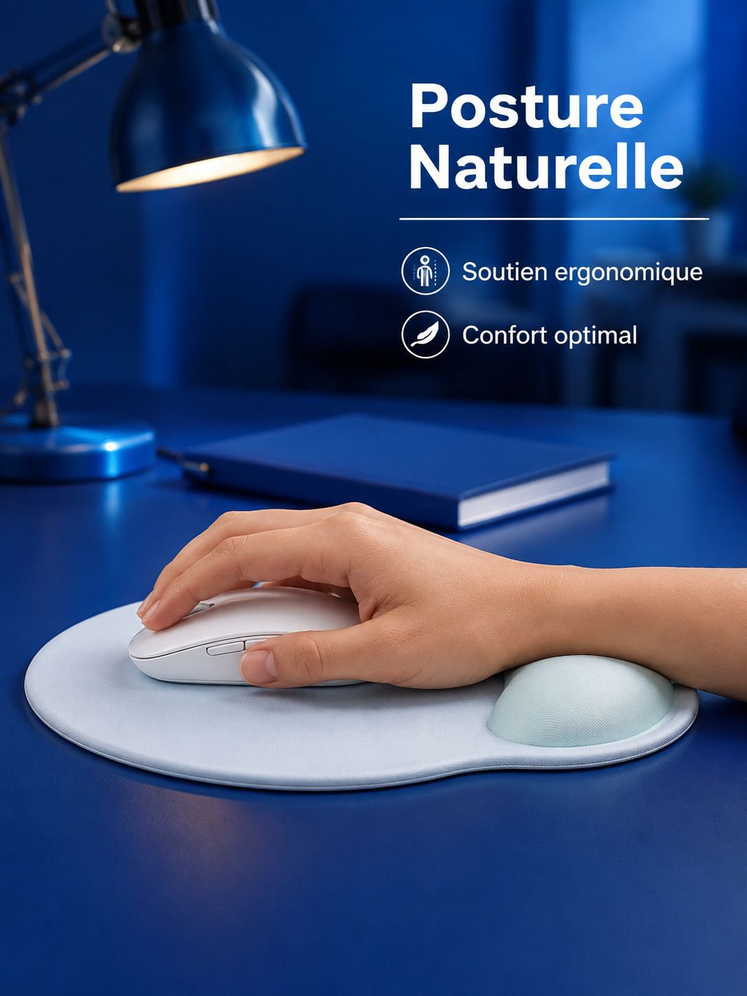 Tapis de souris ergonomique avec repose-poignet en mousse à mémoire de forme