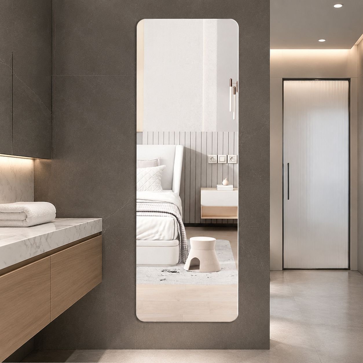 Space saving full body mirror for modern home decor