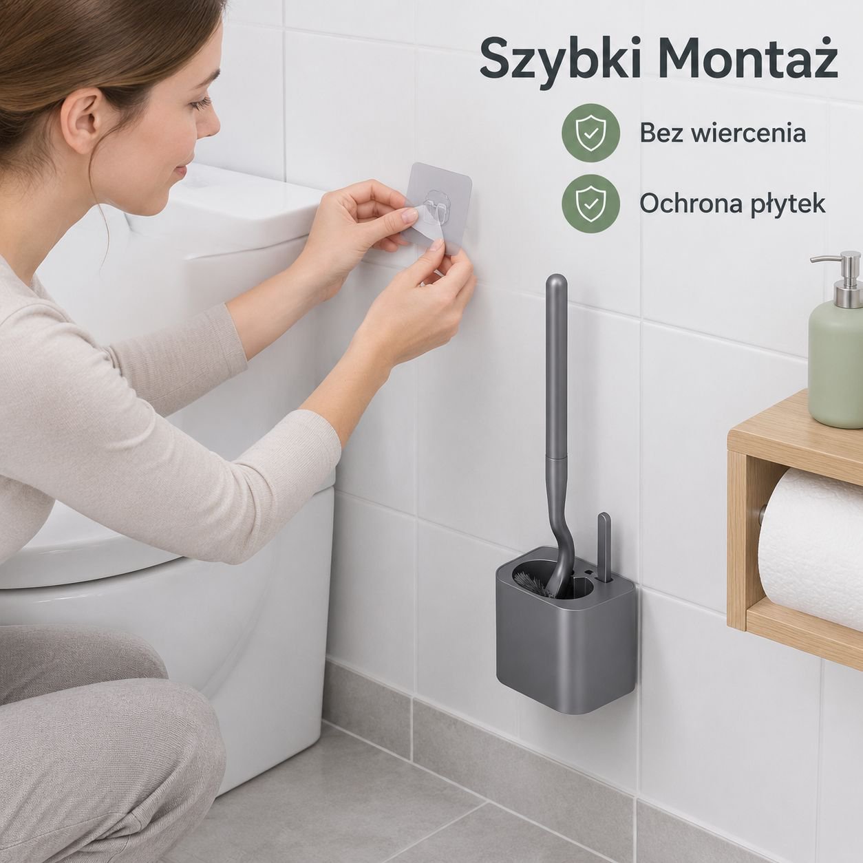 Zestaw szczotki toaletowej z pojemnikiem i sztywnym włosiem (kolor: ciemnoszary metalik, montaż ście