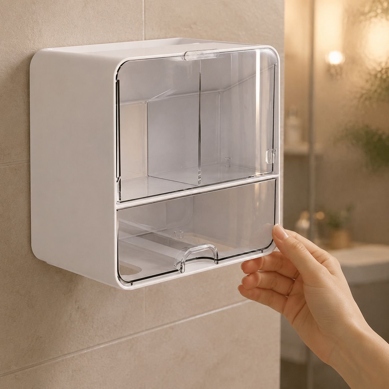 Sleek bathroom organizer for cosmetics and accessories
