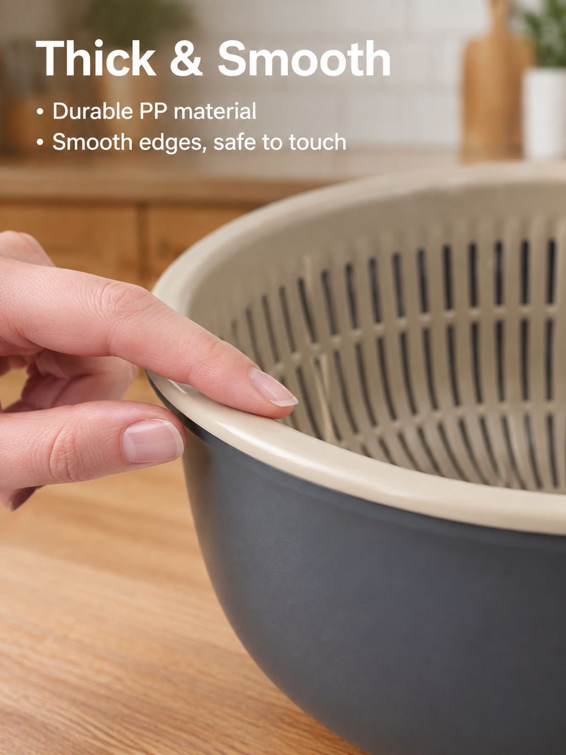 Produce draining basket for rinsed fruits and vegetables