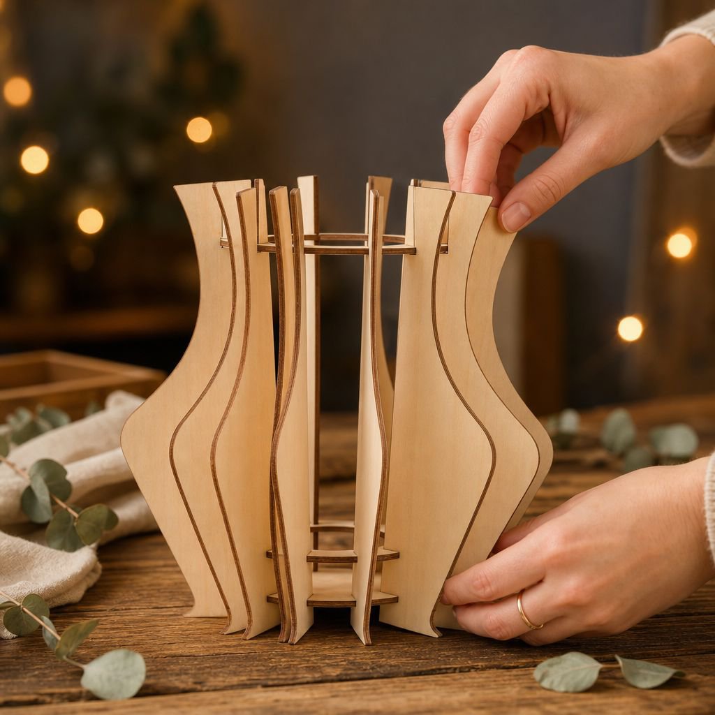 Puzzle Vase Holder, Wooden Bouquet Tray, Office Floral Decoration