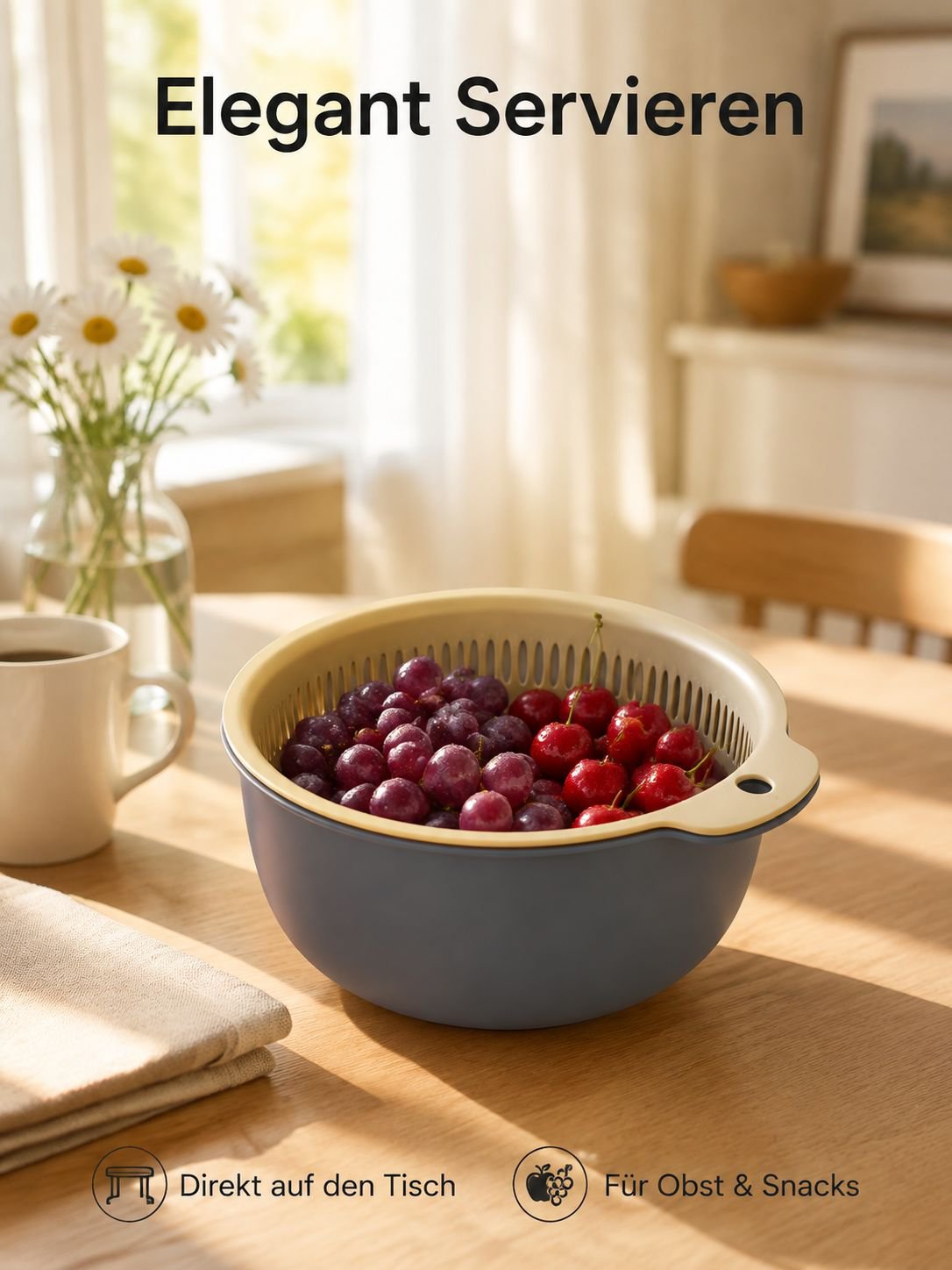 Doppeltes Abtropfkorb-Set, 6-teiliges Küchen-Set für Obst und Gemüse