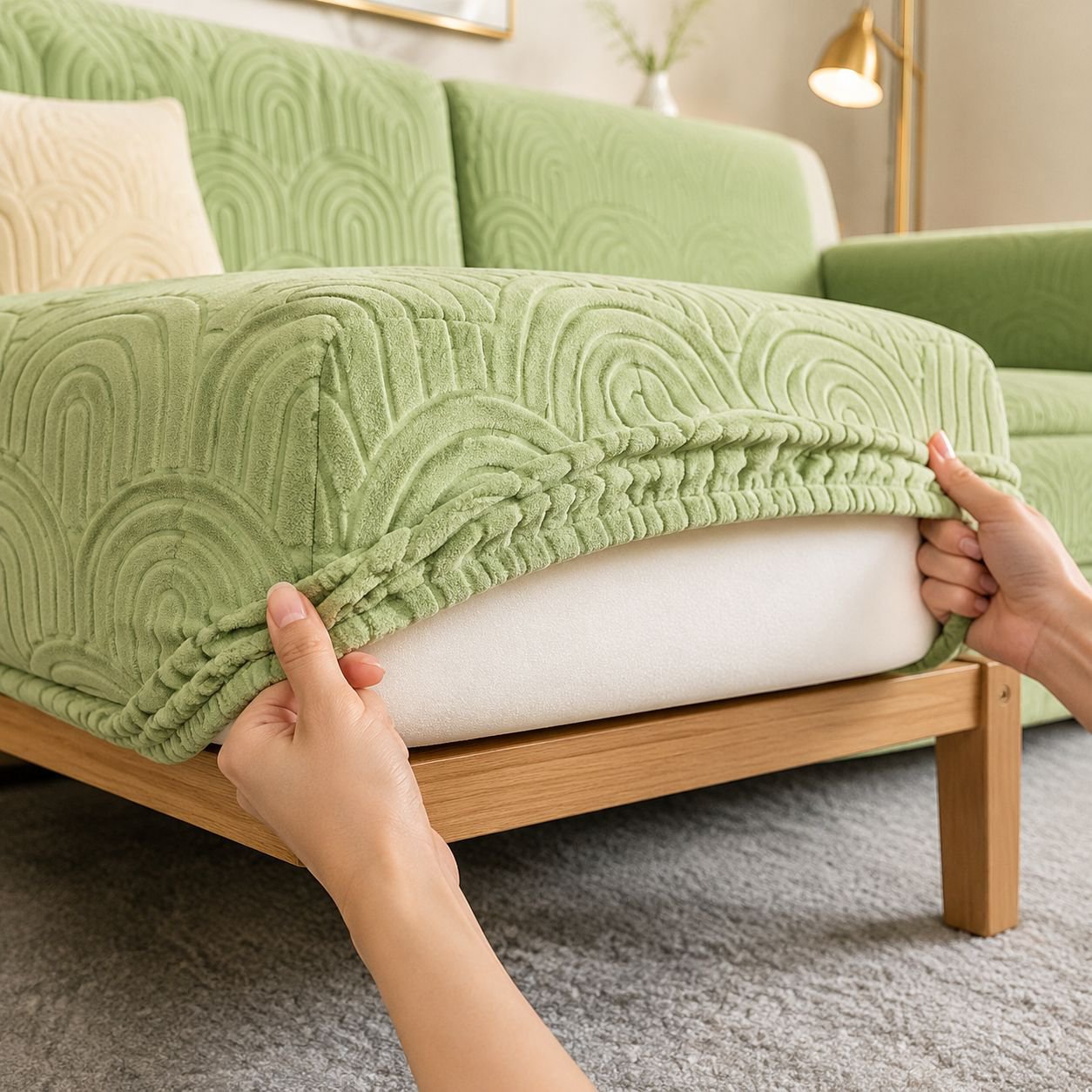 Easy-to-install universal couch cover with elastic edges