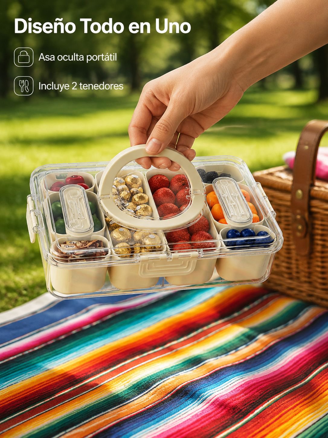 Caja de picnic multifuncional con cubiertos