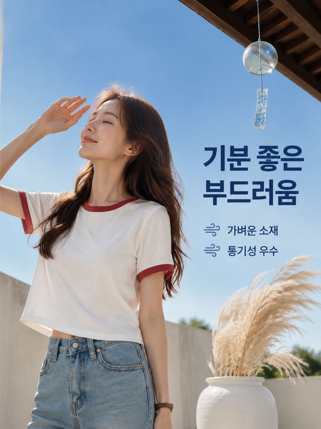 배색 라운드넥 반팔 티셔츠