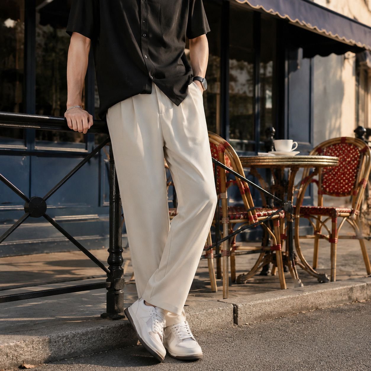 Pantalon ample antirides et fluide pour homme, style casual, longueur cheville, marque tendance