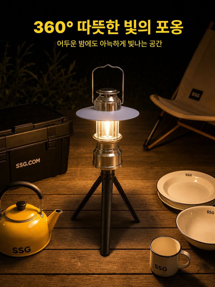 캠핑 텐트 내부에 설치된 무드 조명