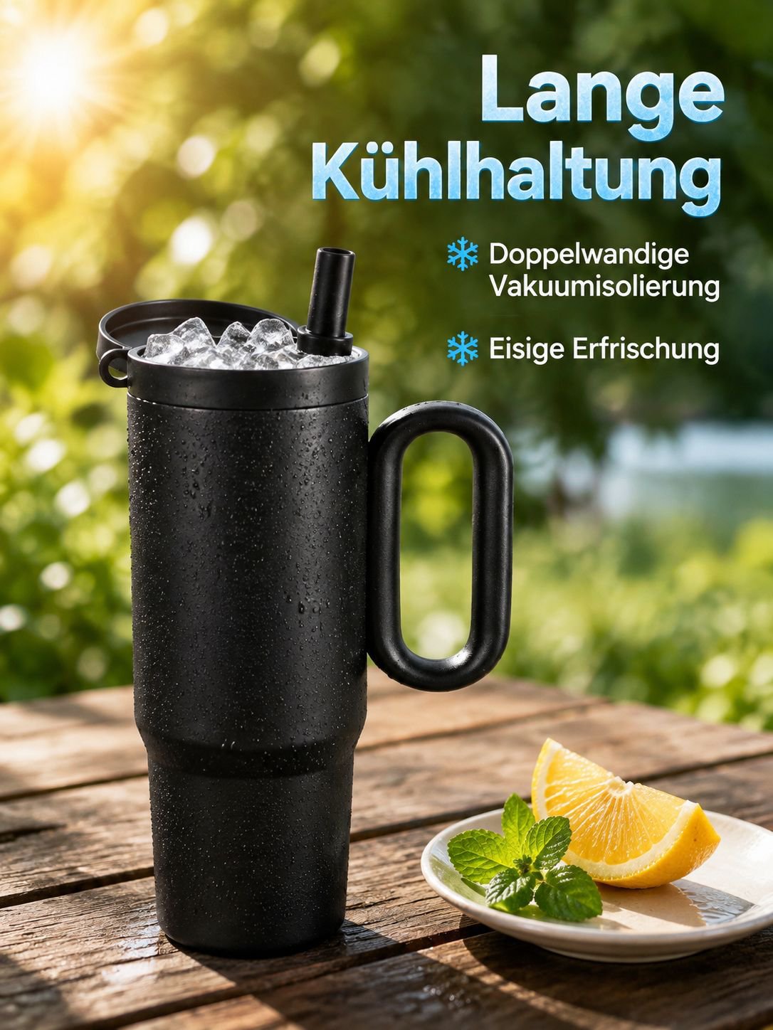 Stylischer und großer Edelstahl-Thermobecher/Eisbecher