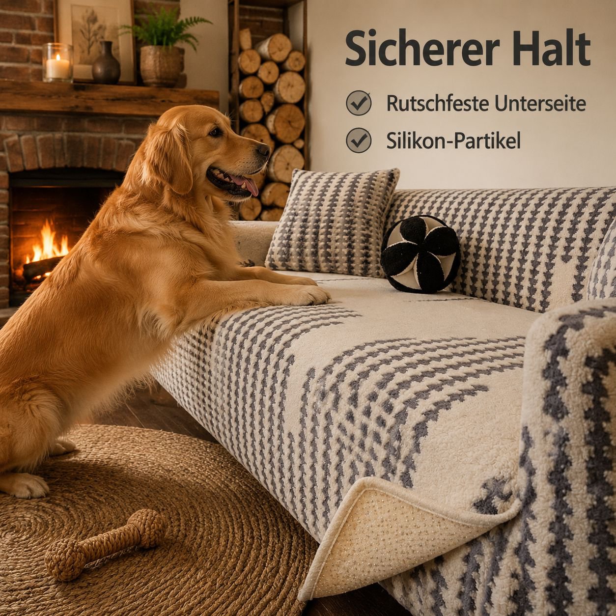 Katzenkratzfester Plüsch-Sofabezug, verschleißfest und rutschfest, luxuriös und schlicht
