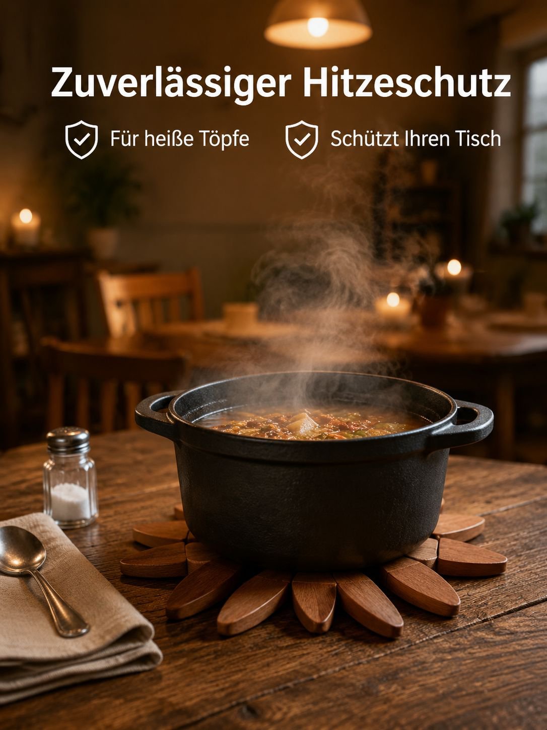Buchenholz Untersetzer – Kreative Tischmatte, hitzebeständig für Töpfe, Tassen und Schalen