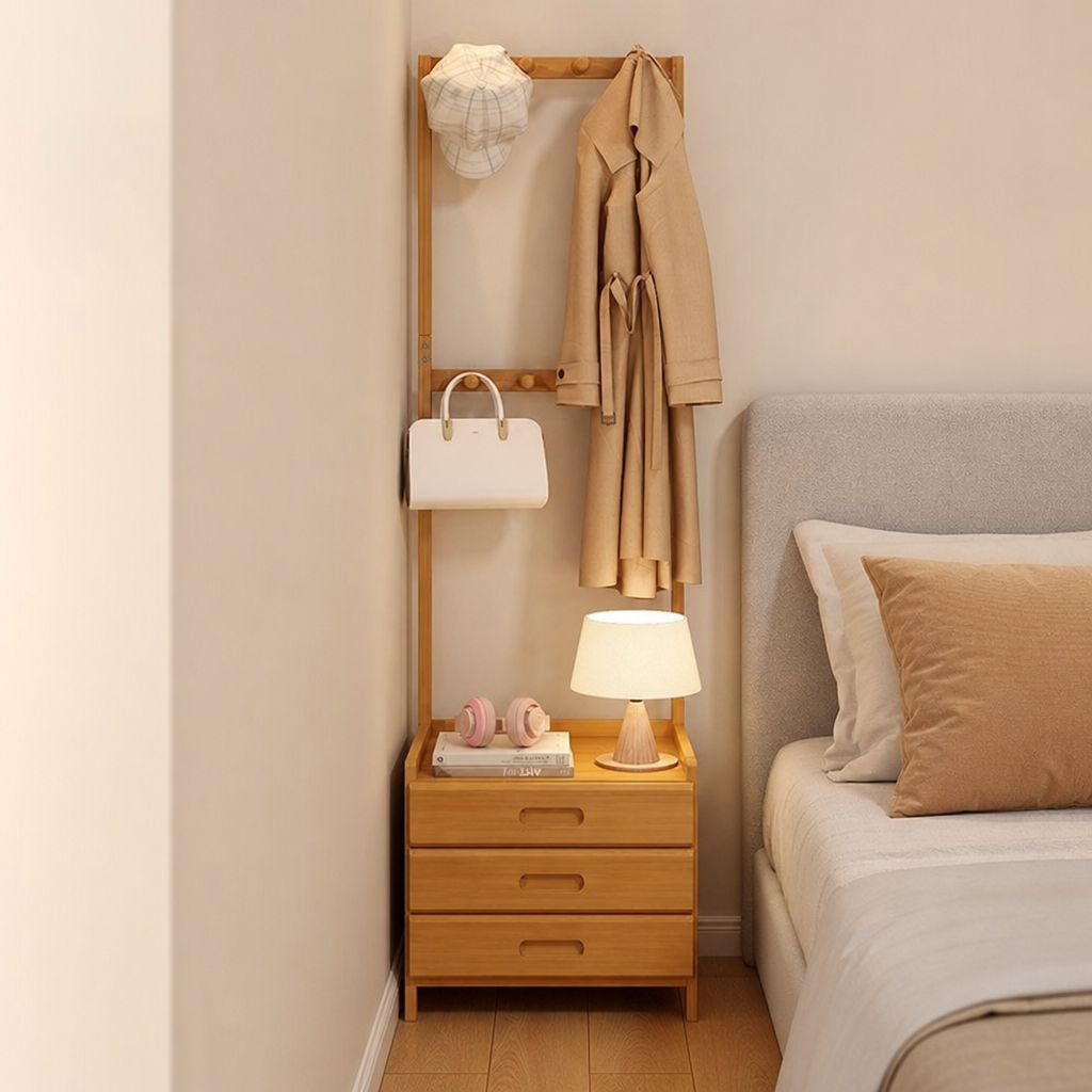 Home Bedroom Bedside Clothes Hanger and Storage Floor Rack