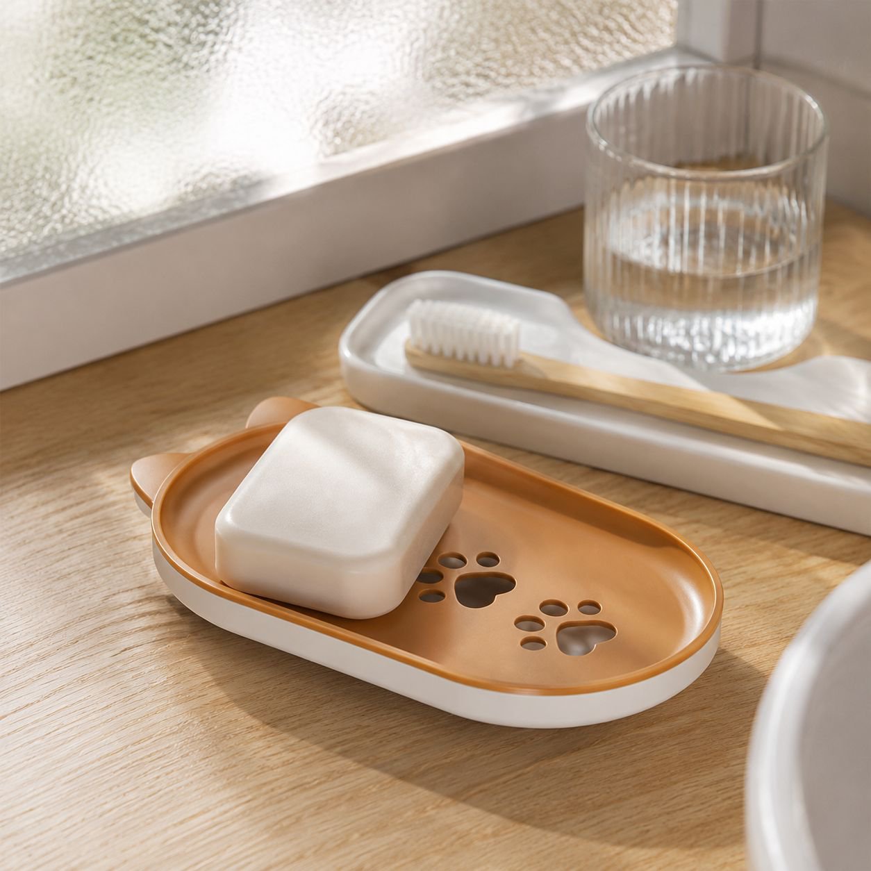 Portable Cute Cat Sealed Soap Box Travel Home Drain Storage