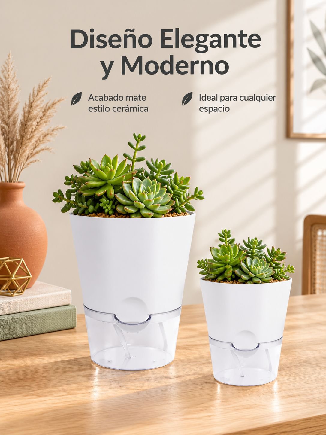 Maceta interior autoirrigable para suculentas, imitación cerámica, para personas ocupadas