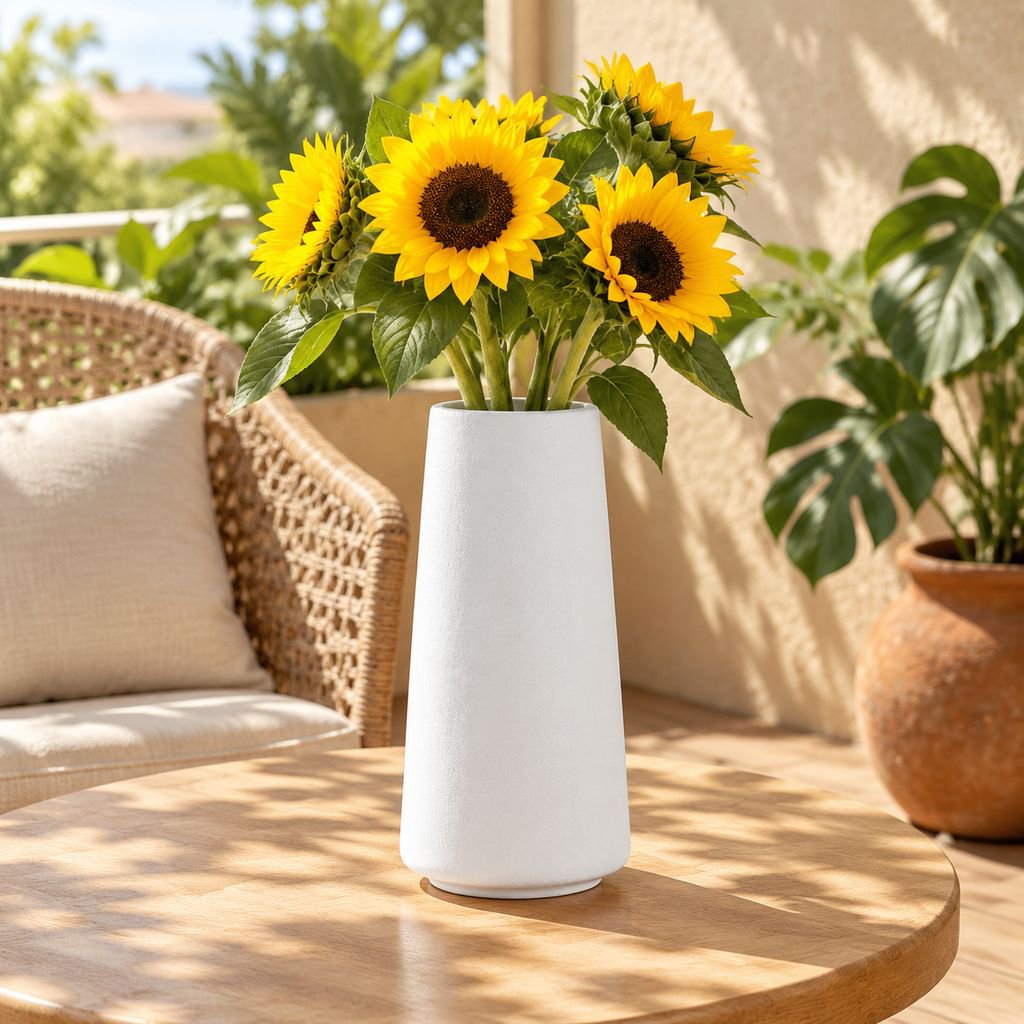 Florero de cerámica blanca sin esmaltar de apertura grande
