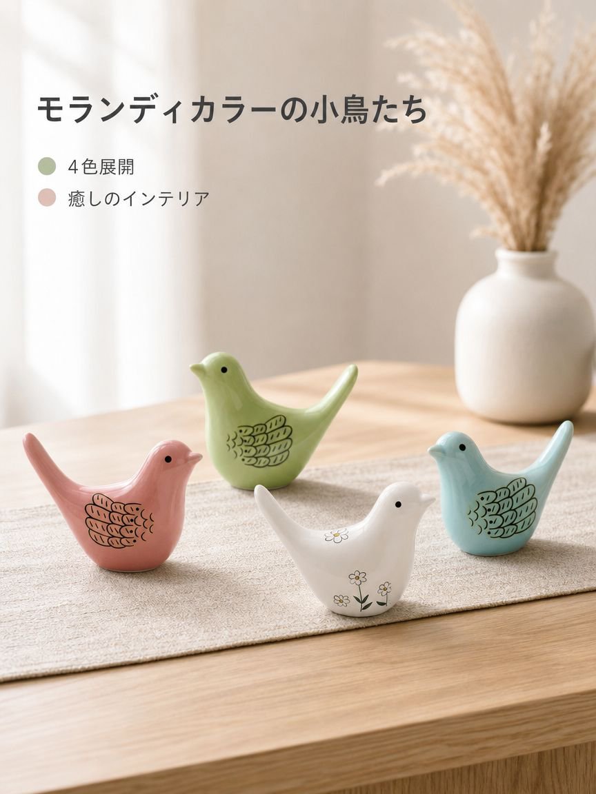 陶器製の手描き鳥の置物