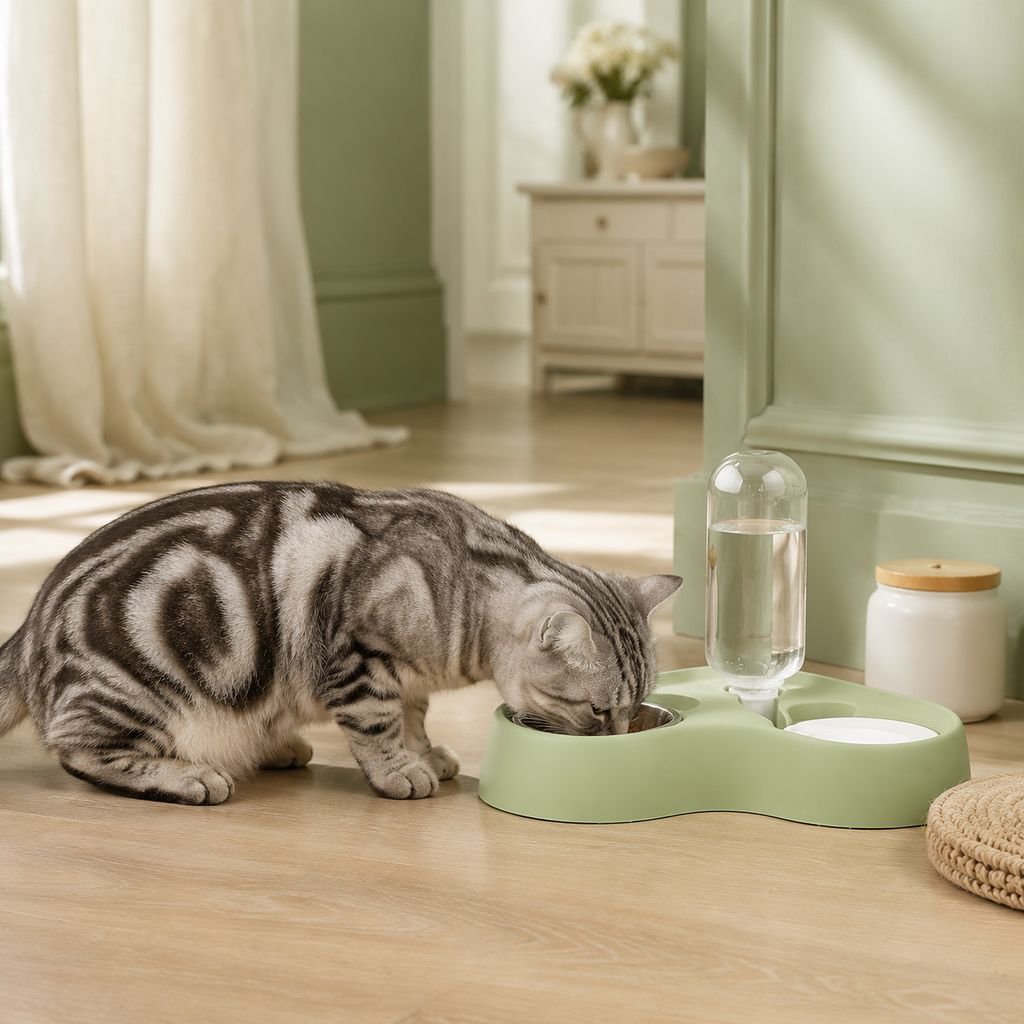 Cat feeder and water bowl, 2-in-1 pet food and water bowl, pet supplies.