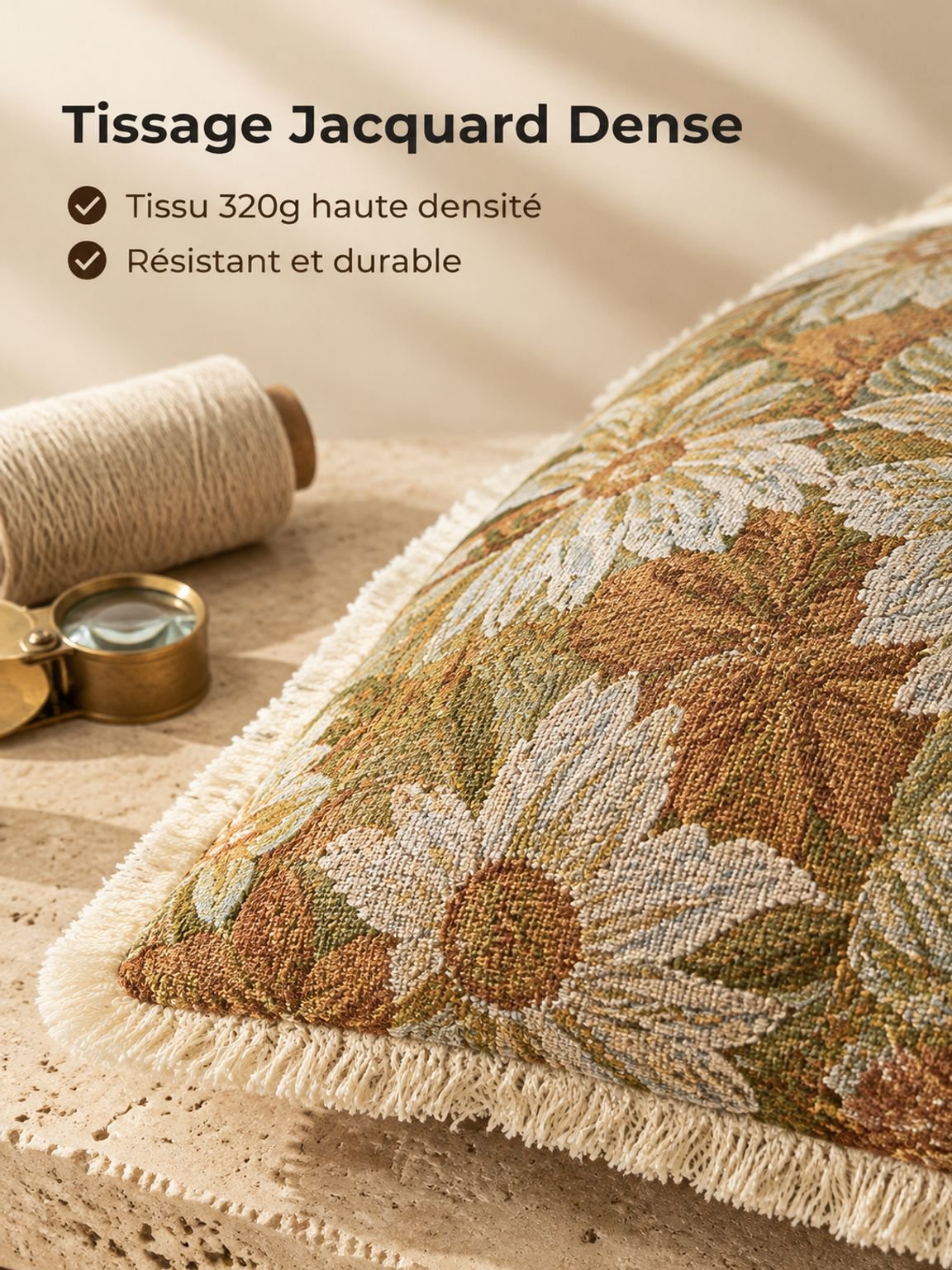 Coussin décoratif rétro en coton et lin