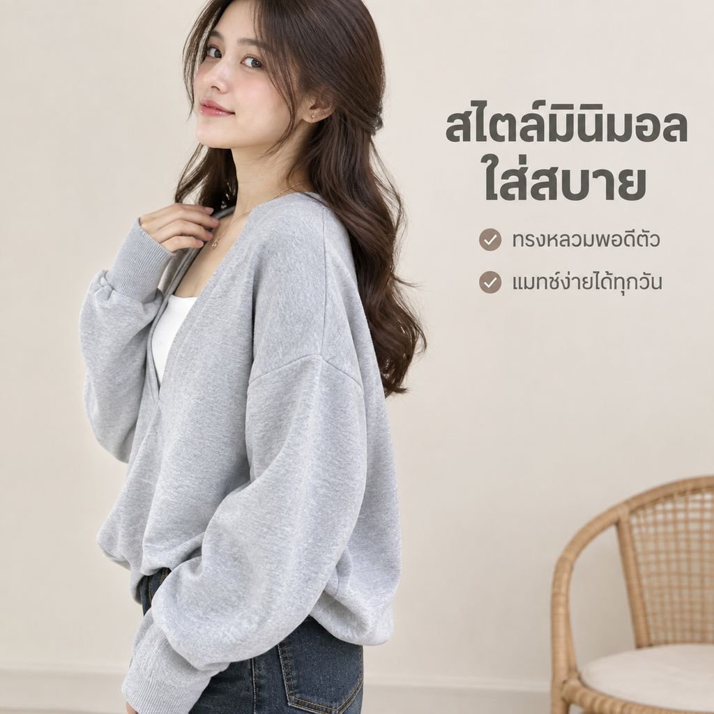 เสื้อแขนยาวผู้หญิงคอวี สไตล์ญี่ปุ่น สำหรับฤดูใบไม้ผลิ ฤดูใบไม้ร่วง ฤดูหนาว