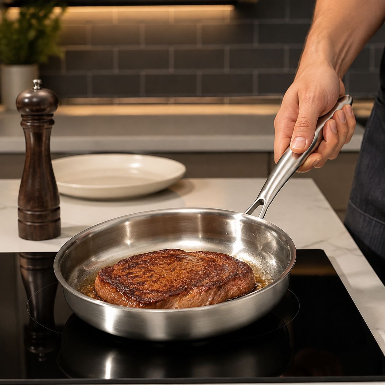 Induction cooker threelayer steel thickened pan
