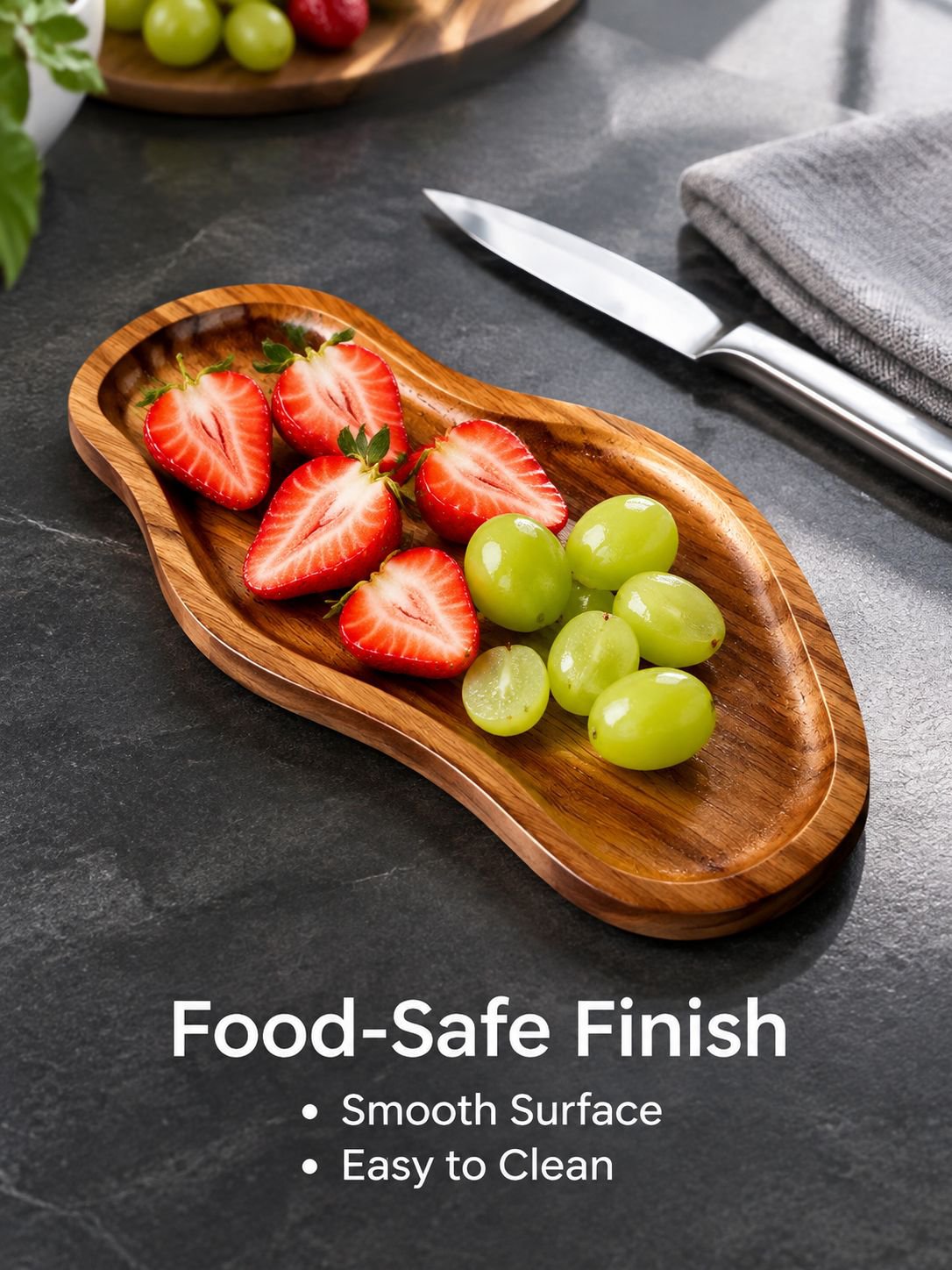 Japanese Solid Wood Peanut-Shaped Tray, Acacia Tea Snack Fruit Dessert Tray