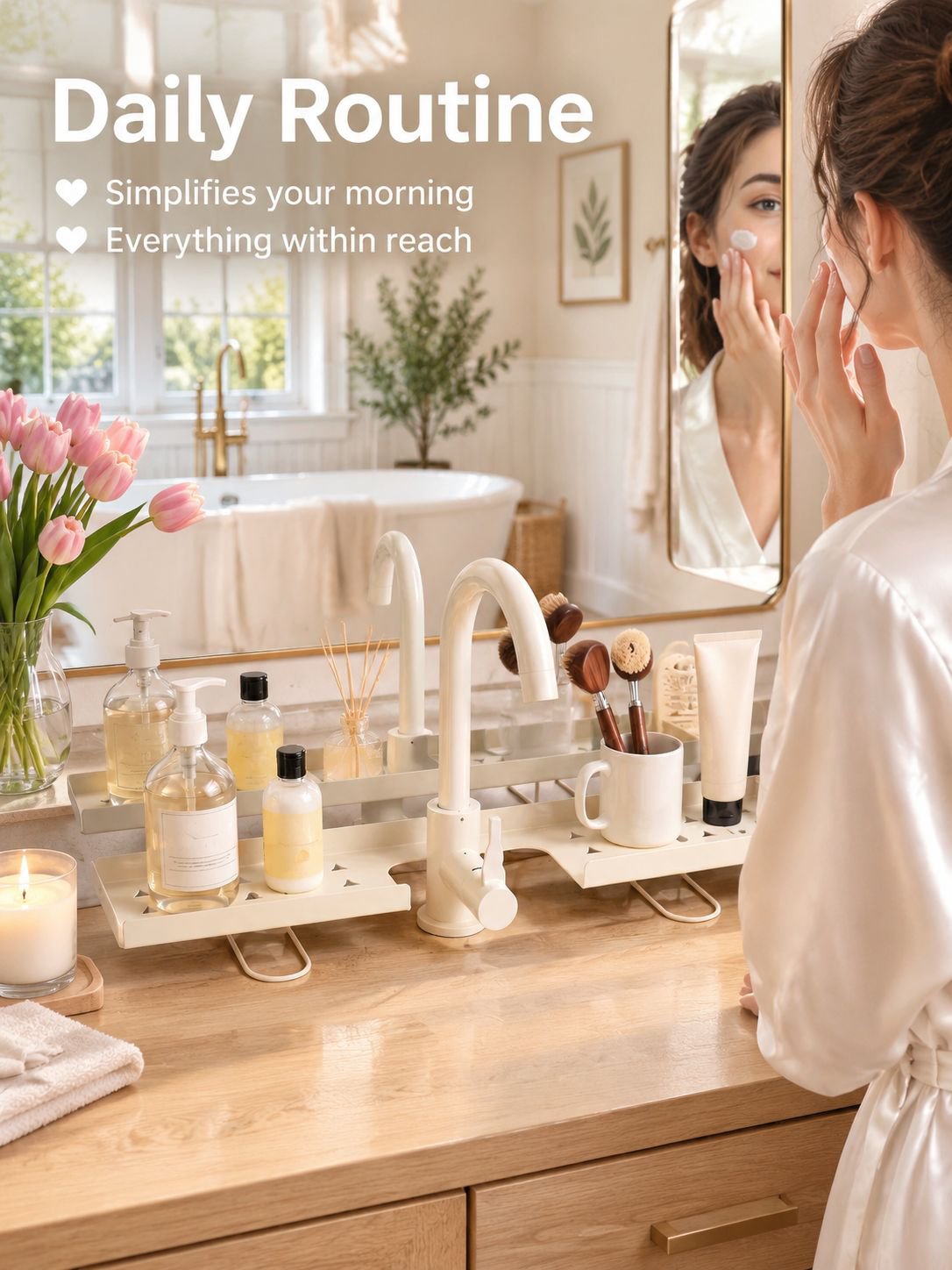 Multi-functional Bathroom Countertop Organizer with Mirror