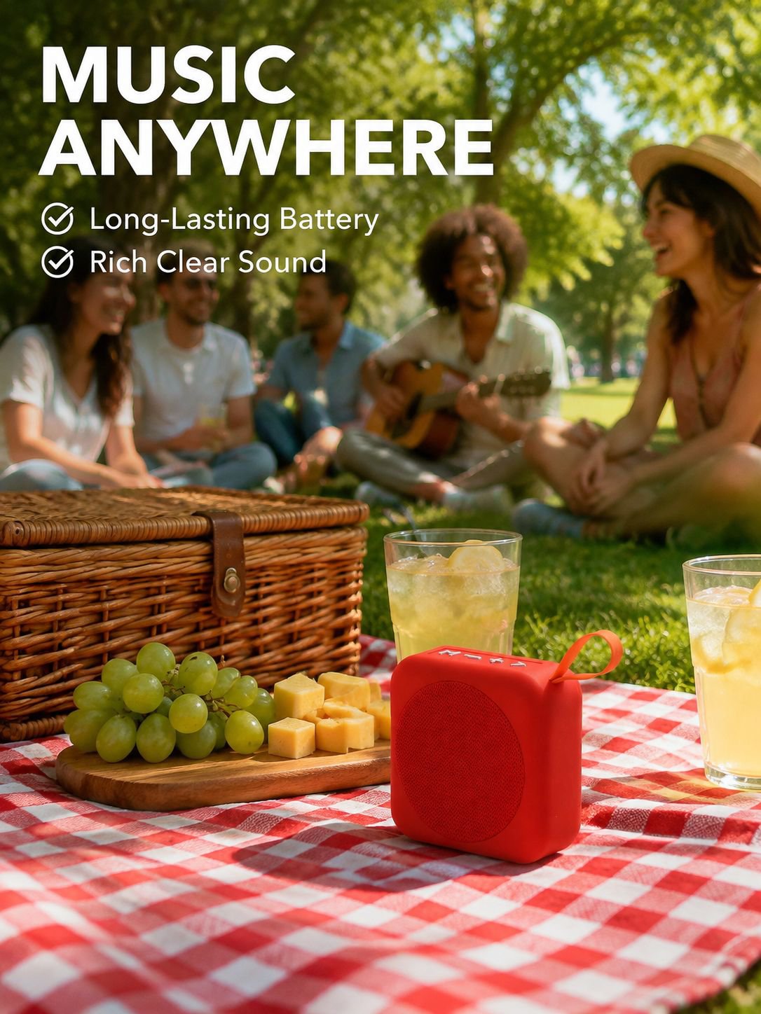 Portable Square Bluetooth Speaker, Outdoor Waterproof Mini Fabric Speaker with Handle