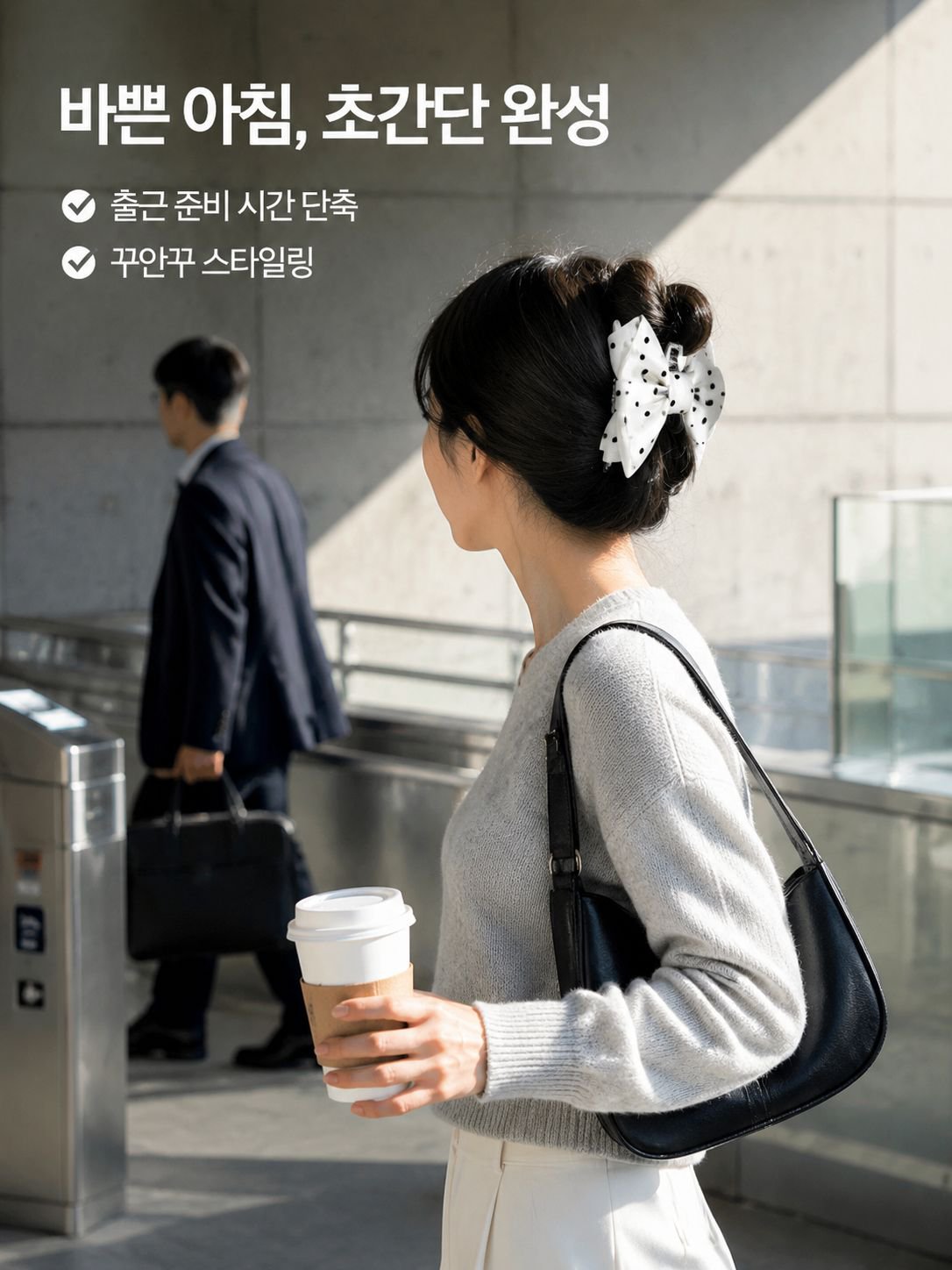 도트 무늬 리본 헤어클립