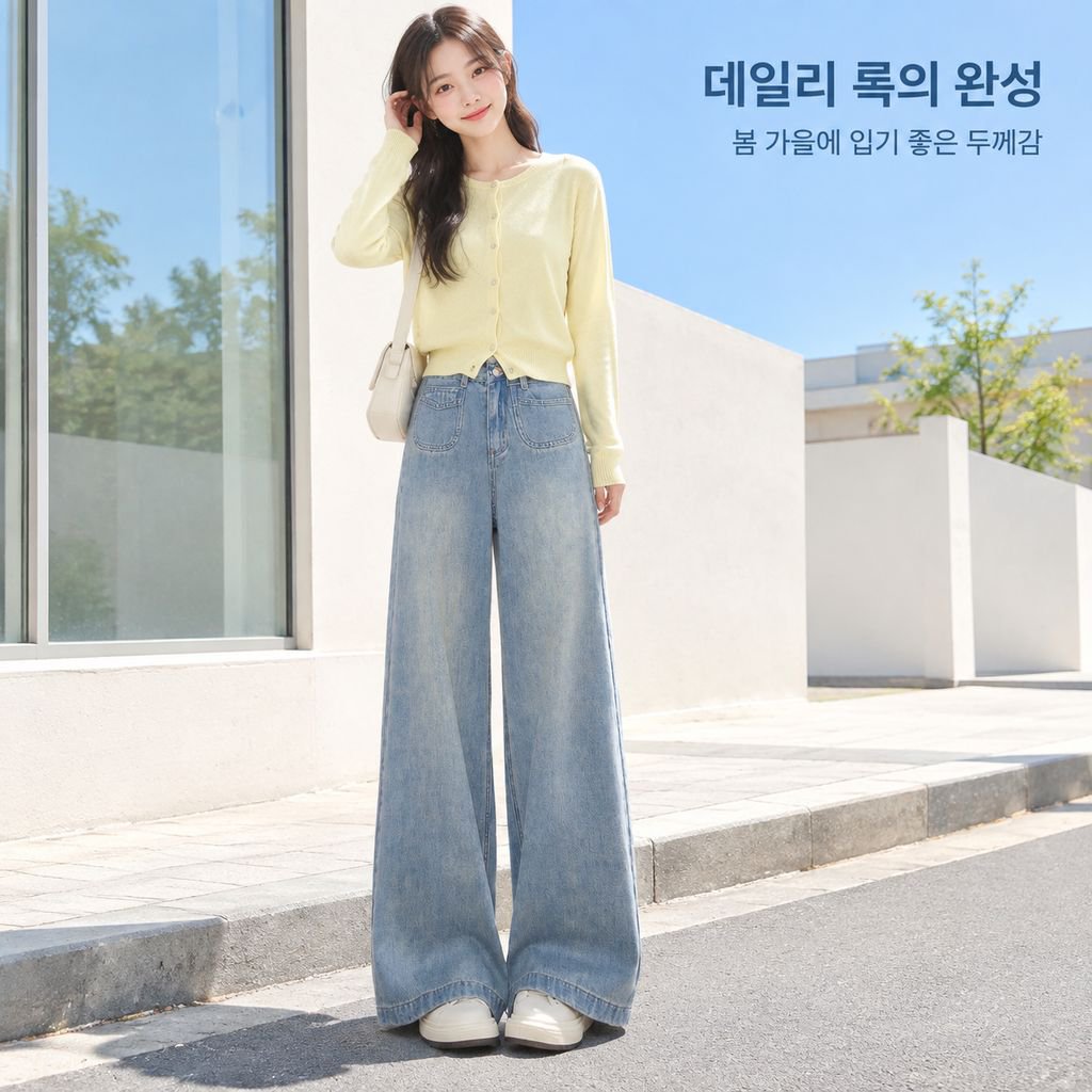 여유로운 핏의 스트레이트 와이드 레그 디자인으로 편안함을 강조