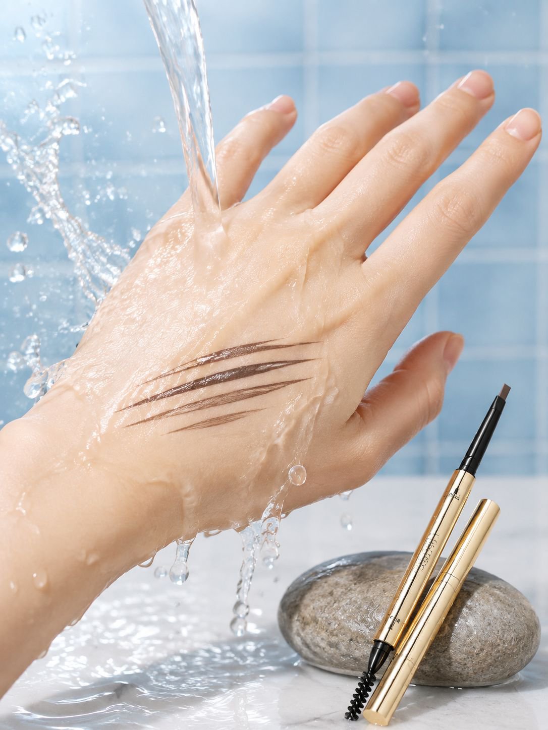 Waterproof eyebrow pencil creating natural brow look