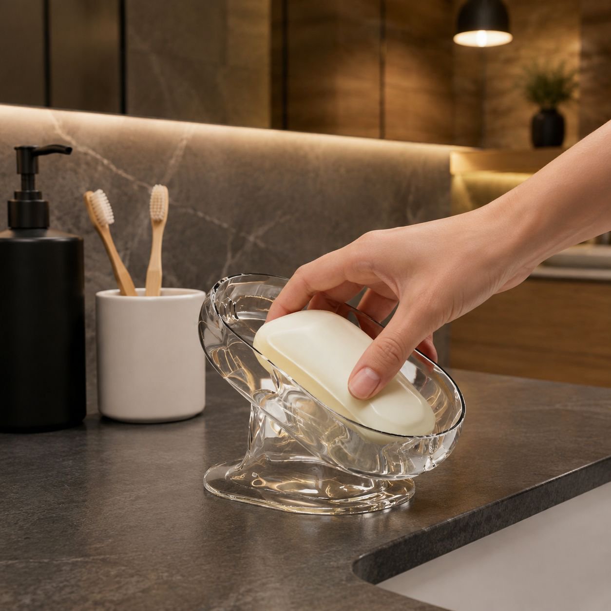 Jabonera grande y elegante para baño doméstico