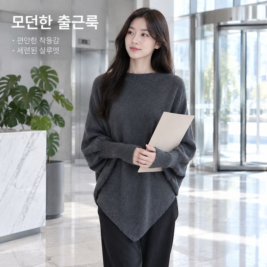 여성용 경량 롱 비대칭 배트윙 슬리브 스웨터